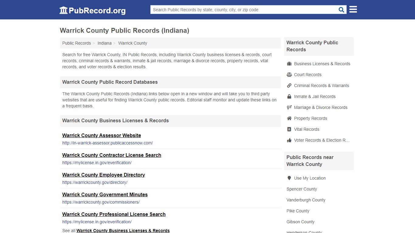 Free Warrick County Public Records (Indiana Public Records) - PubRecord.org