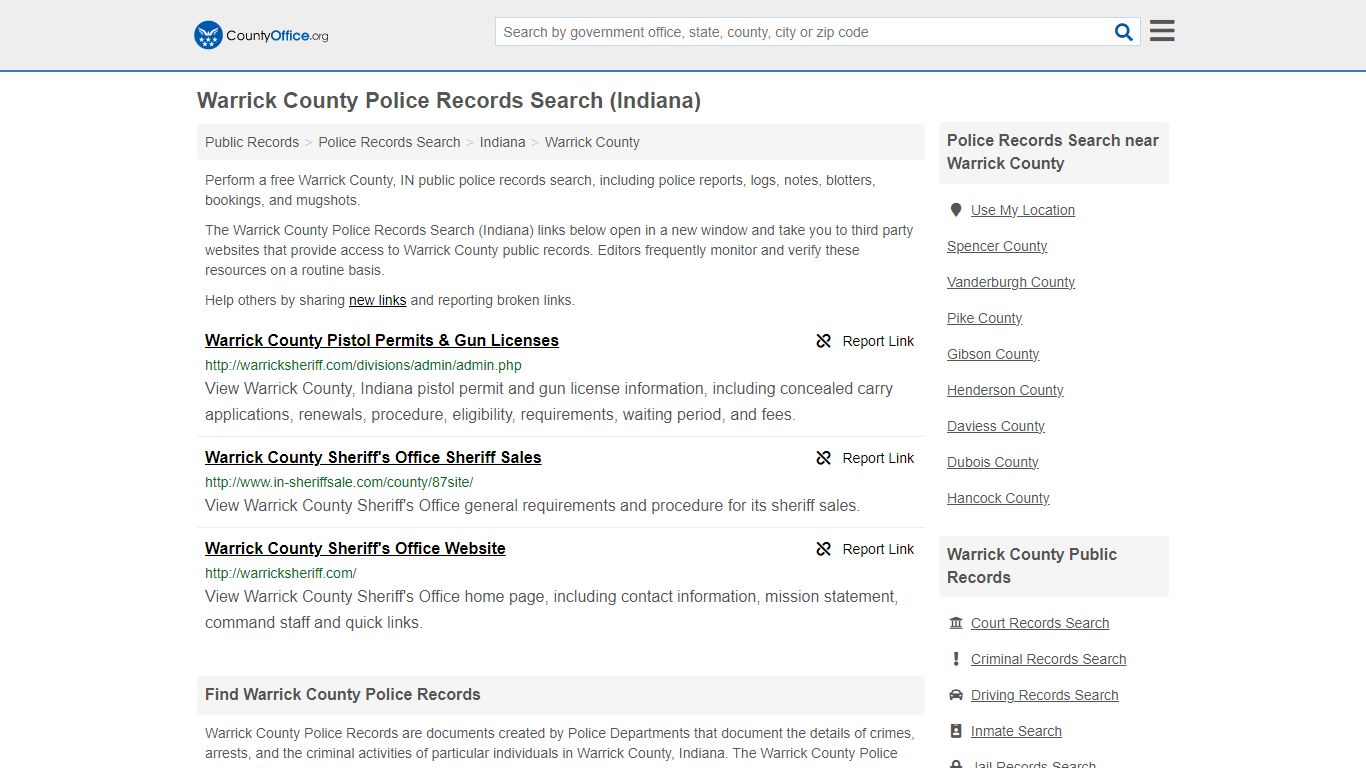 Warrick County Police Records Search (Indiana) - County Office